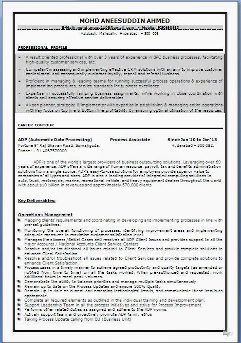 Resume format for bpo sector